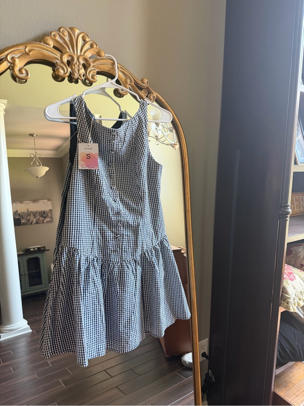 Women’s Navy & White Gingham Tiered Sundress